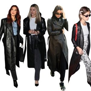 Vintage 90s Y2K Long Black Belted Leather Trench Coat With Removable Liner L/XL